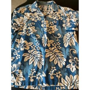 RJC LTD Styled by Aloha Hawaiian Shirt Mens Floral Button Up Blue Medium‎